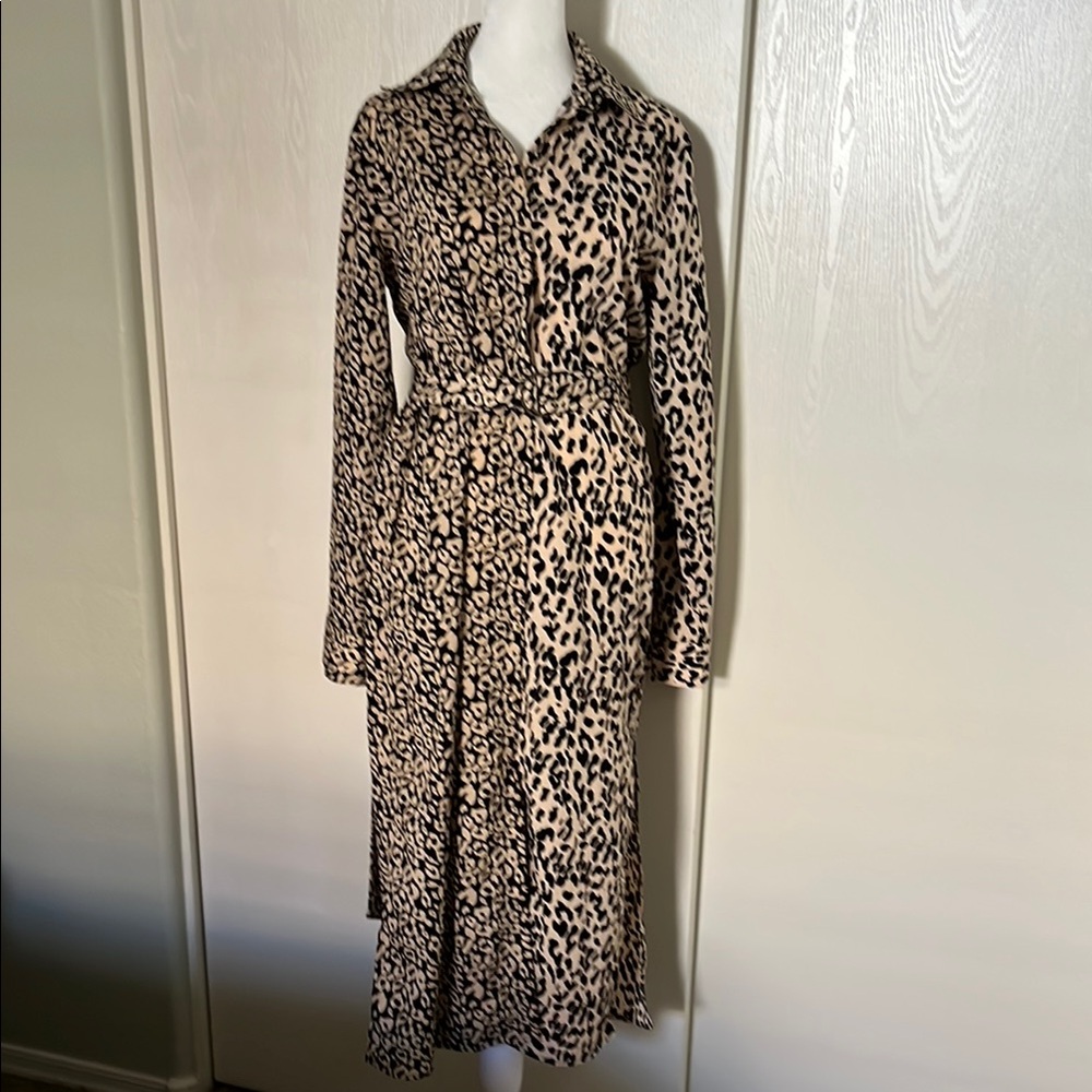 Honey Punch Animal Print Long Sleeve Button Down Dress